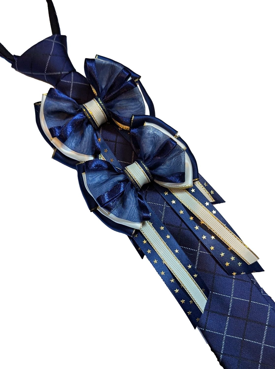 NAVY/CREAM & GOLD SHOW BOWS AND TIE SET