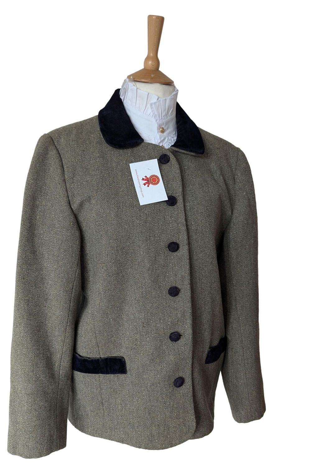 LADIES GREEN DERBY TWEED AND NAVY JACKET SIZE 16