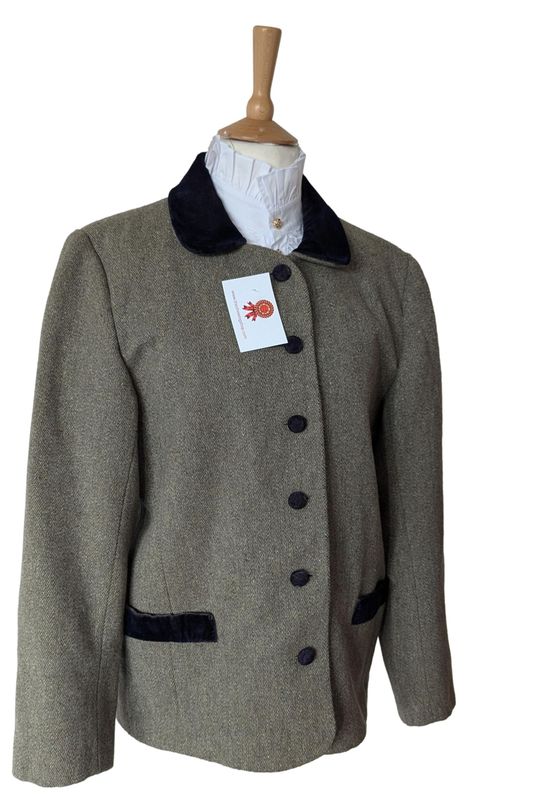 LADIES GREEN DERBY TWEED AND NAVY JACKET SIZE 16