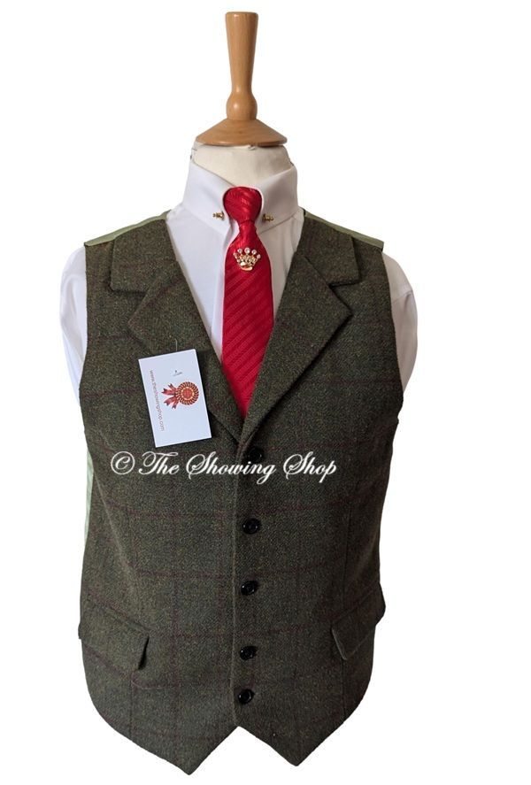 MENS GREEN TWEED WAISTCOAT SIZE 40