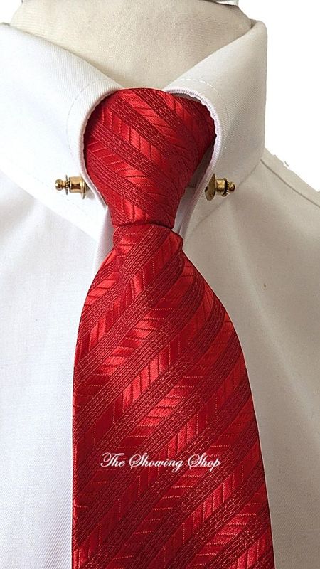 ADULTS ZIP READY TIED SHOWING TIE - RED  HERRINGBONE STRIPE DESIGN