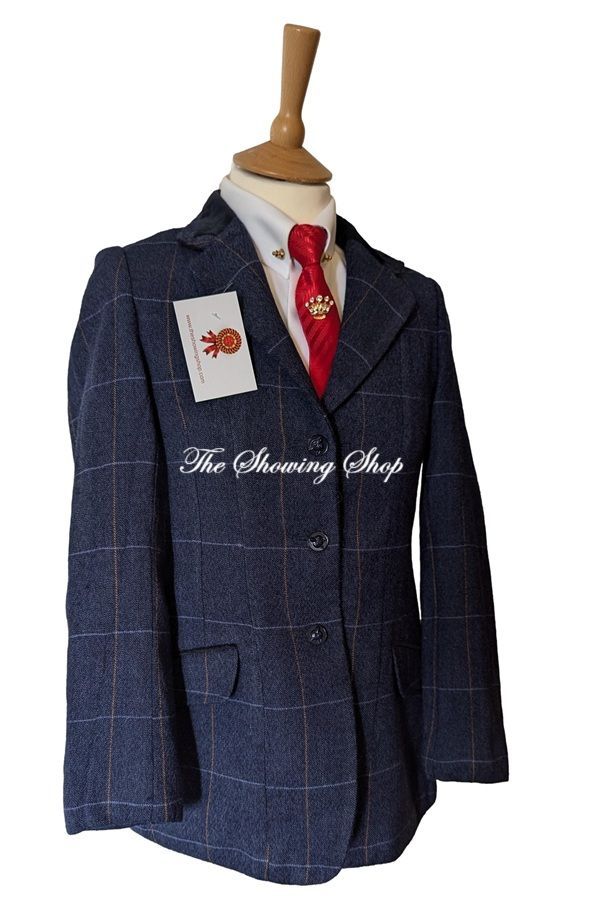MAIDS SHIRES HUNTINGDON BLUE TWEED JACKET SIZE 32 (8)