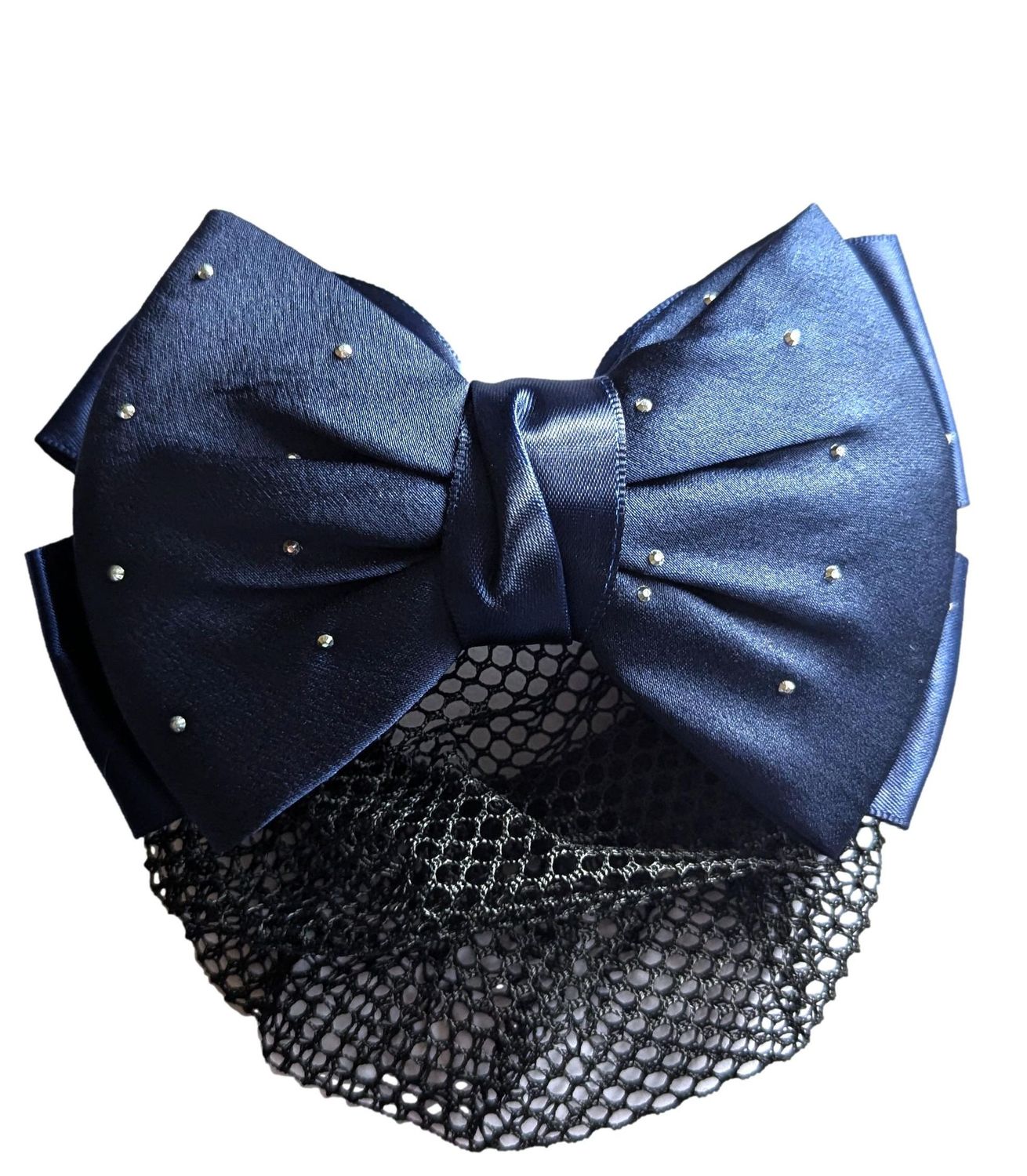 NAVY AND SILVER BUN NET AND BOW