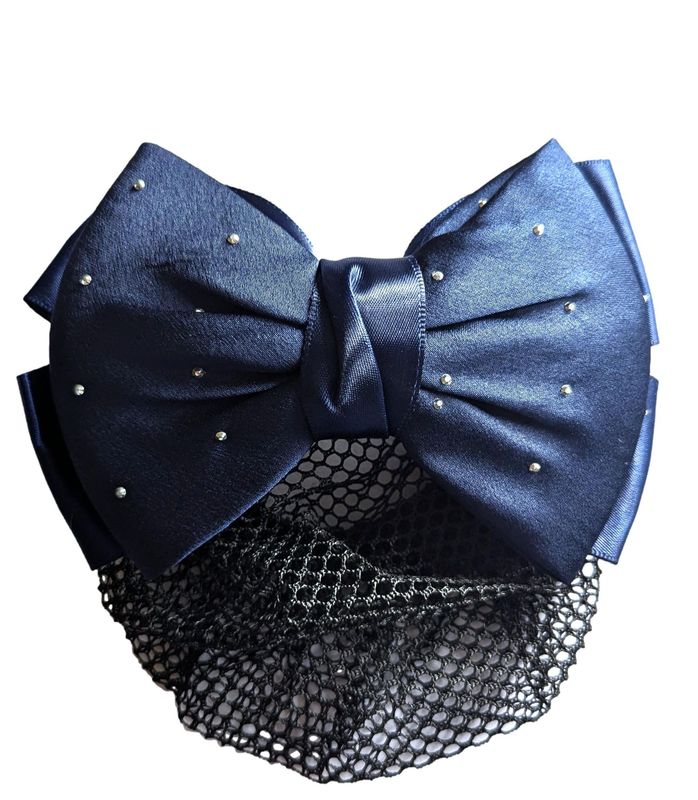 NAVY AND SILVER BUN NET AND BOW
