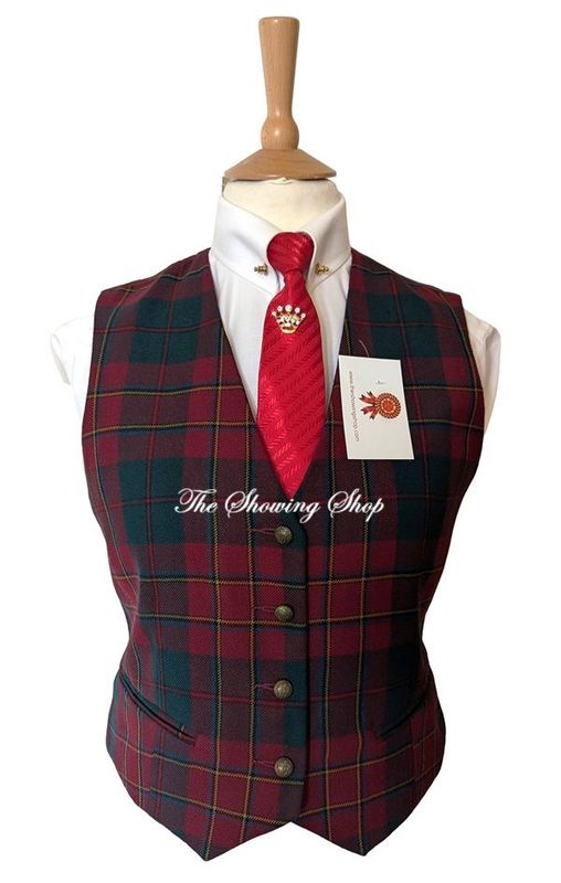 LADIES BURGUNDY CHECK WOOL WAISTCOAT SIZE 12