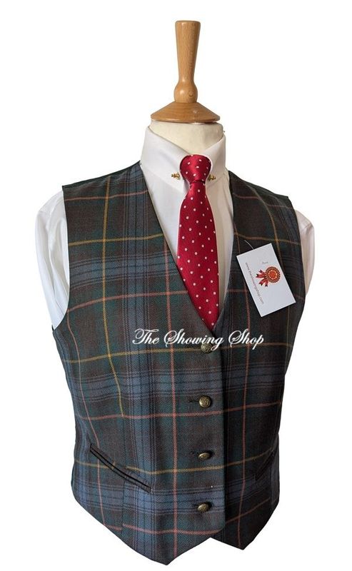 LADIES GREEN CHECK WOOL WAISTCOAT SIZE 14