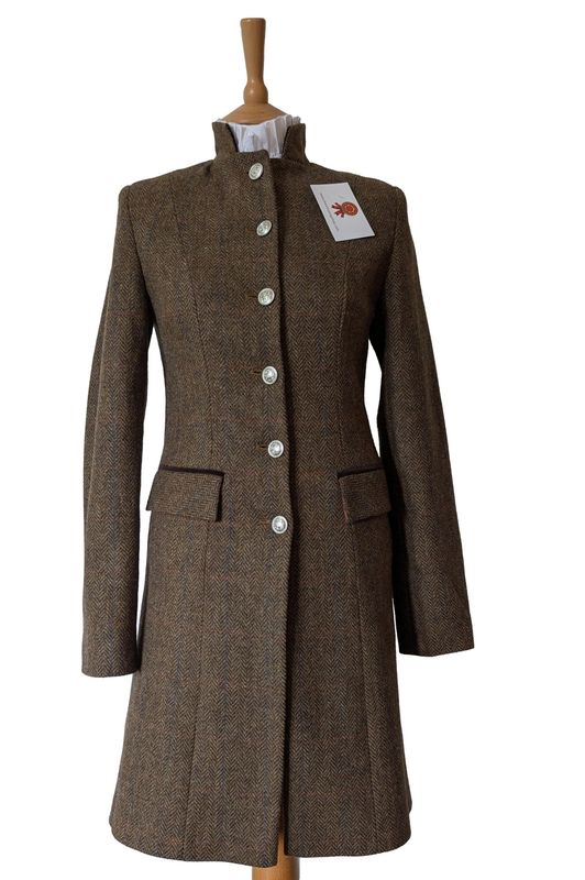 BRITISH TWEED BROWN 3/4 LONG COAT SIZE 8
