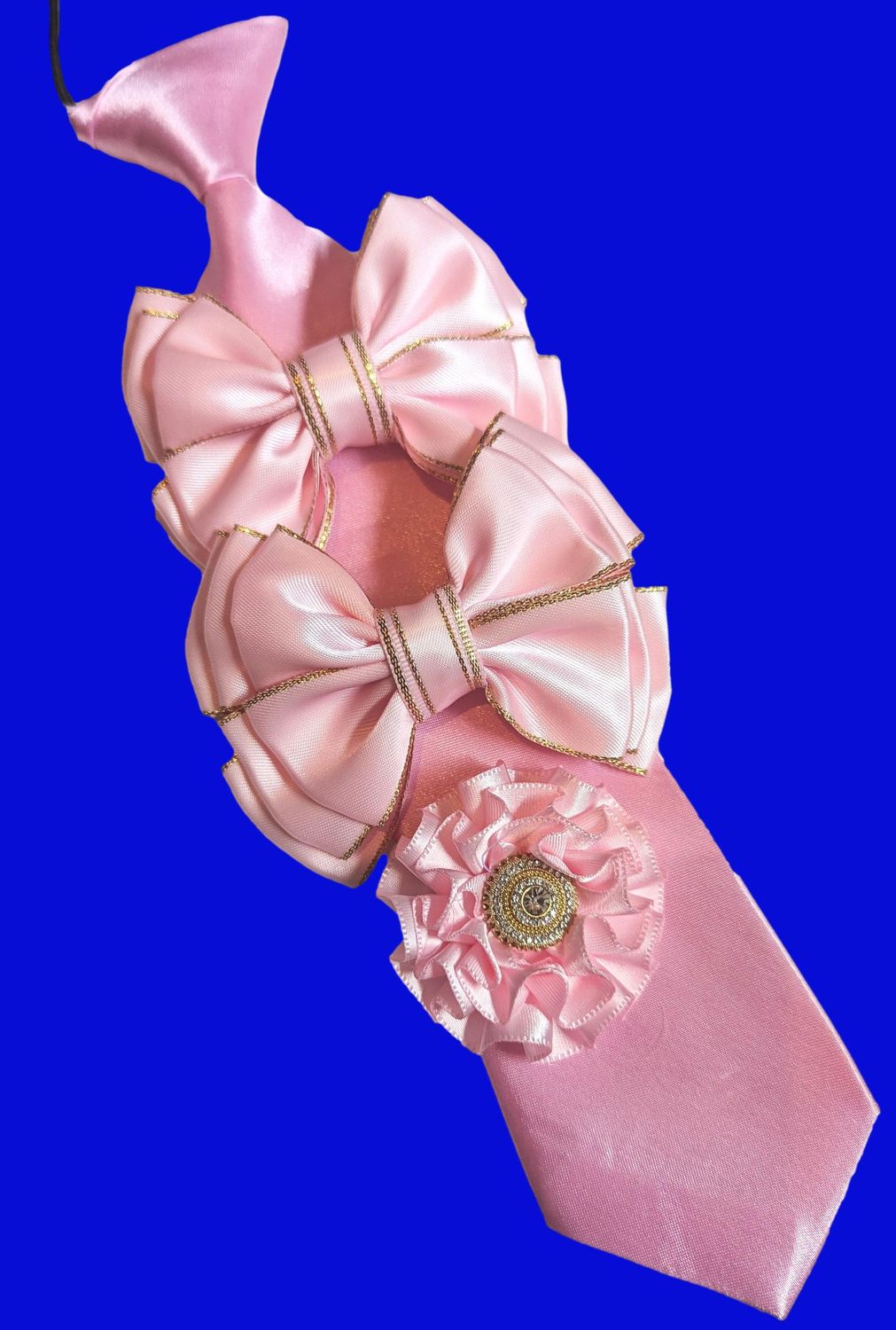 BABY PINK & GOLD CHILDS SHOW BOWS, TIE & BUTTONHOLE SET