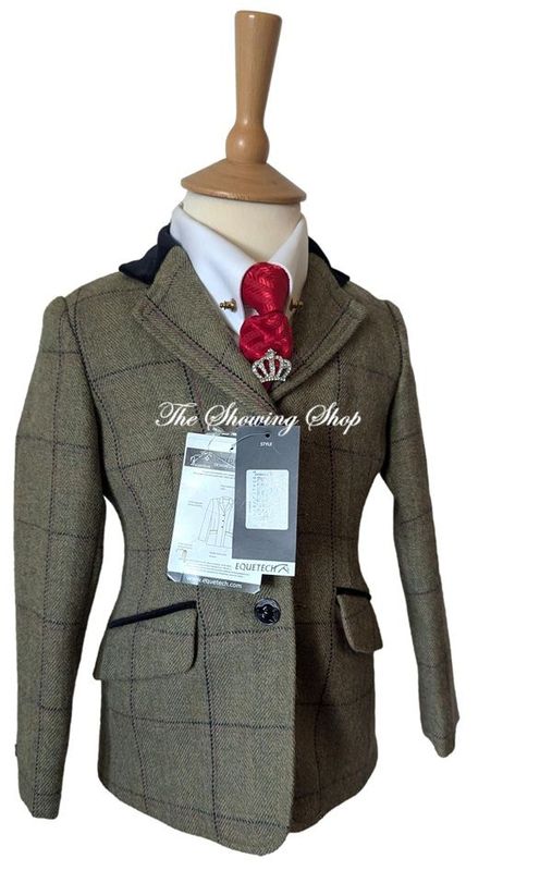 BRAND NEW CHILDS EQUETECH ADSTOCK GREEN TWEED SHOWING JACKET SIZE 24