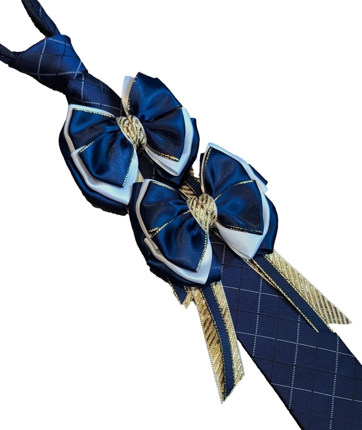 CHILDS NAVY/WHITE/GOLD SHOW BOWS AND ZIP TIE SET