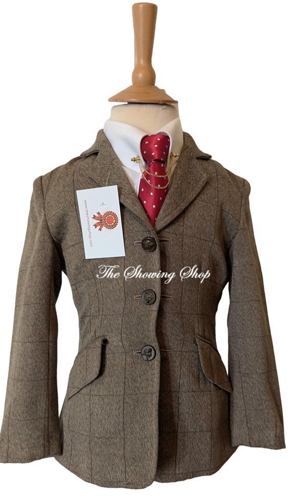 CHILDS EQUETECH LIGHT BROWN TWEED JACKET SIZE 26