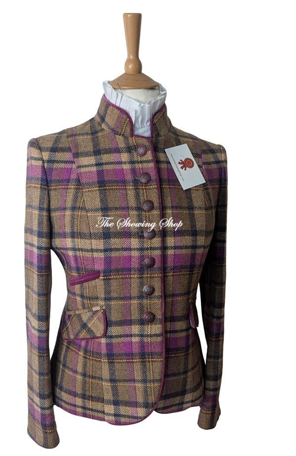 LADIES BARILOCHE PLUM CHECK TWEED JACKET SIZE 12