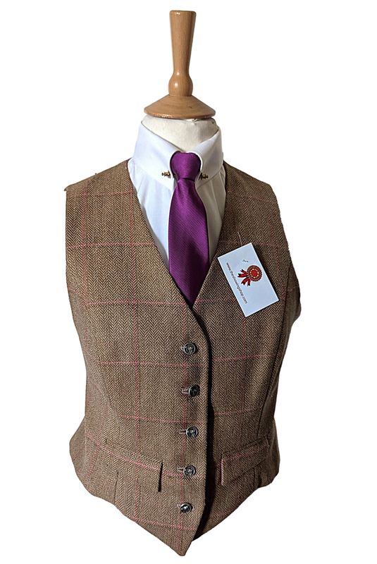 LADIES BROWN & PINK TWEED WAISTCOAT SIZE 18