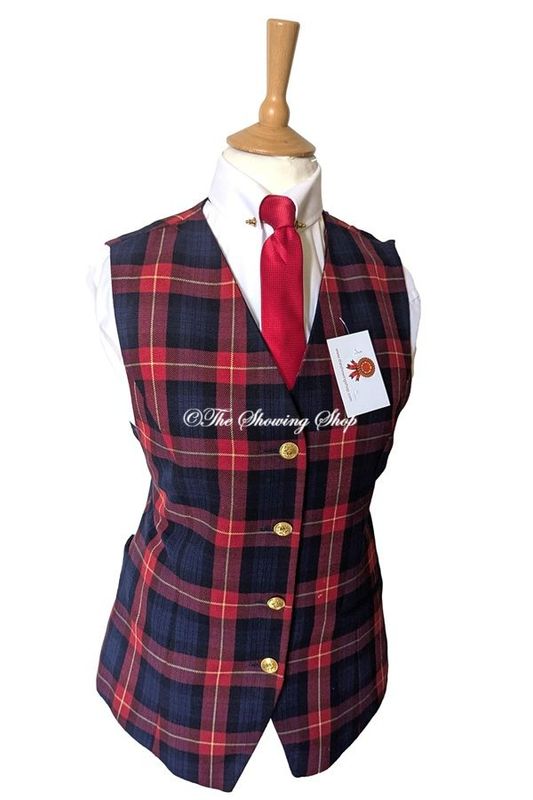 LADIES NAVY & RED TARTAN WAISTCOAT SIZE 14