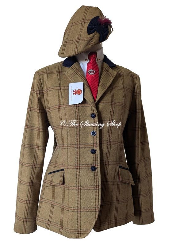 LADIES BESPOKE LE BEAU CHEVAL BROWN TWEED JACKET & MATCHING CAP SIZE 22