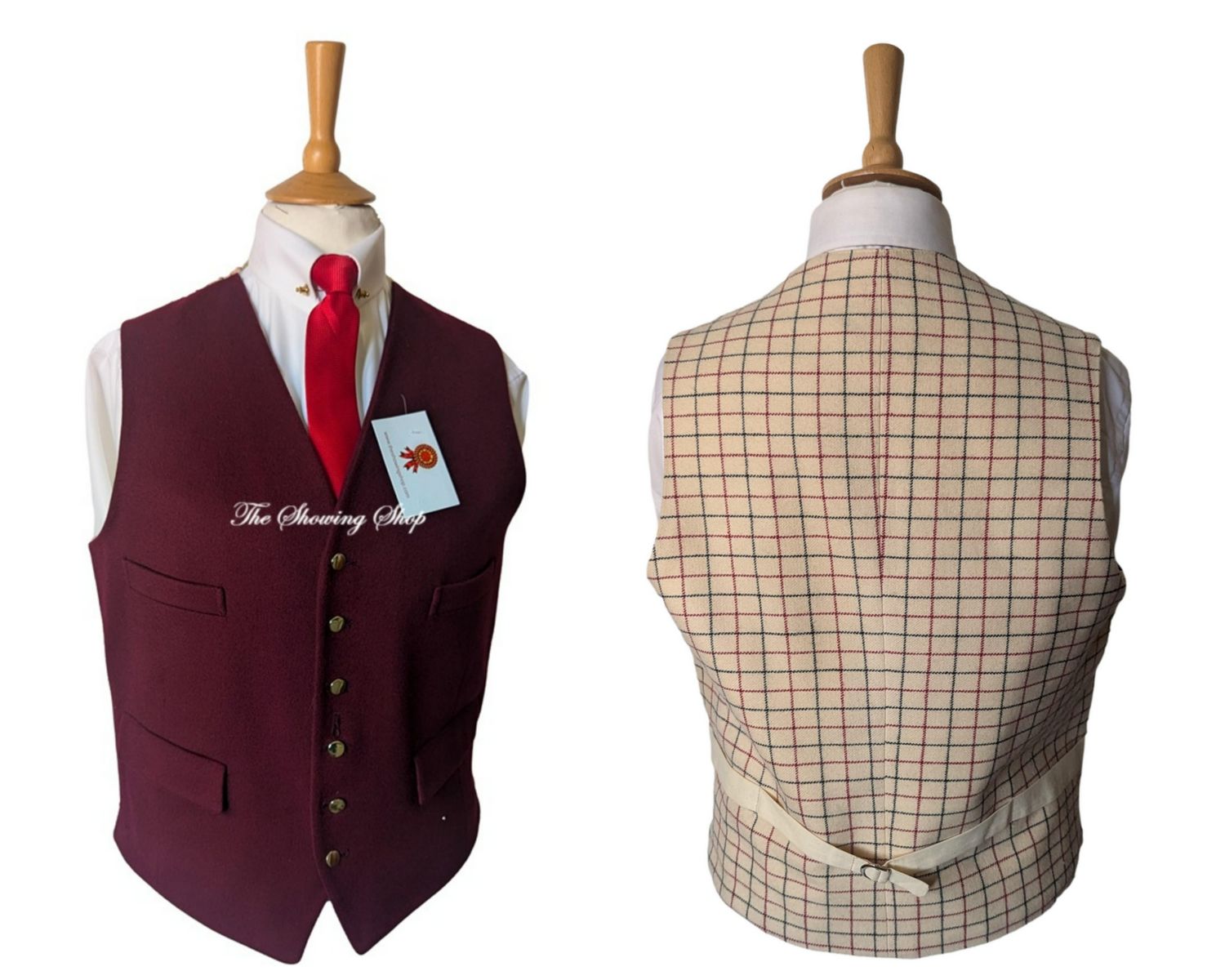 MENS JOHN PARTRIDGE BURGUNDY/ TATERSALL WOOL HUNTING WAISTCOAT SIZE 42