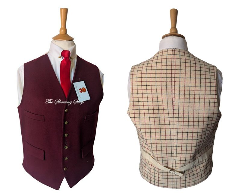 MENS JOHN PARTRIDGE BURGUNDY/ TATERSALL WOOL HUNTING WAISTCOAT SIZE 42