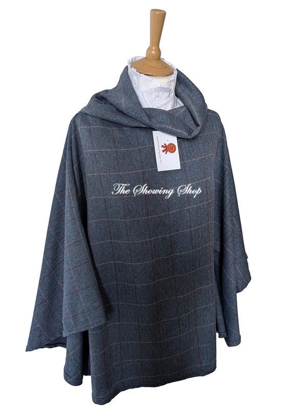 FRILLY CHANTILLY BLUE TWEED CAPE/ PONCHO SIZE LARGE
