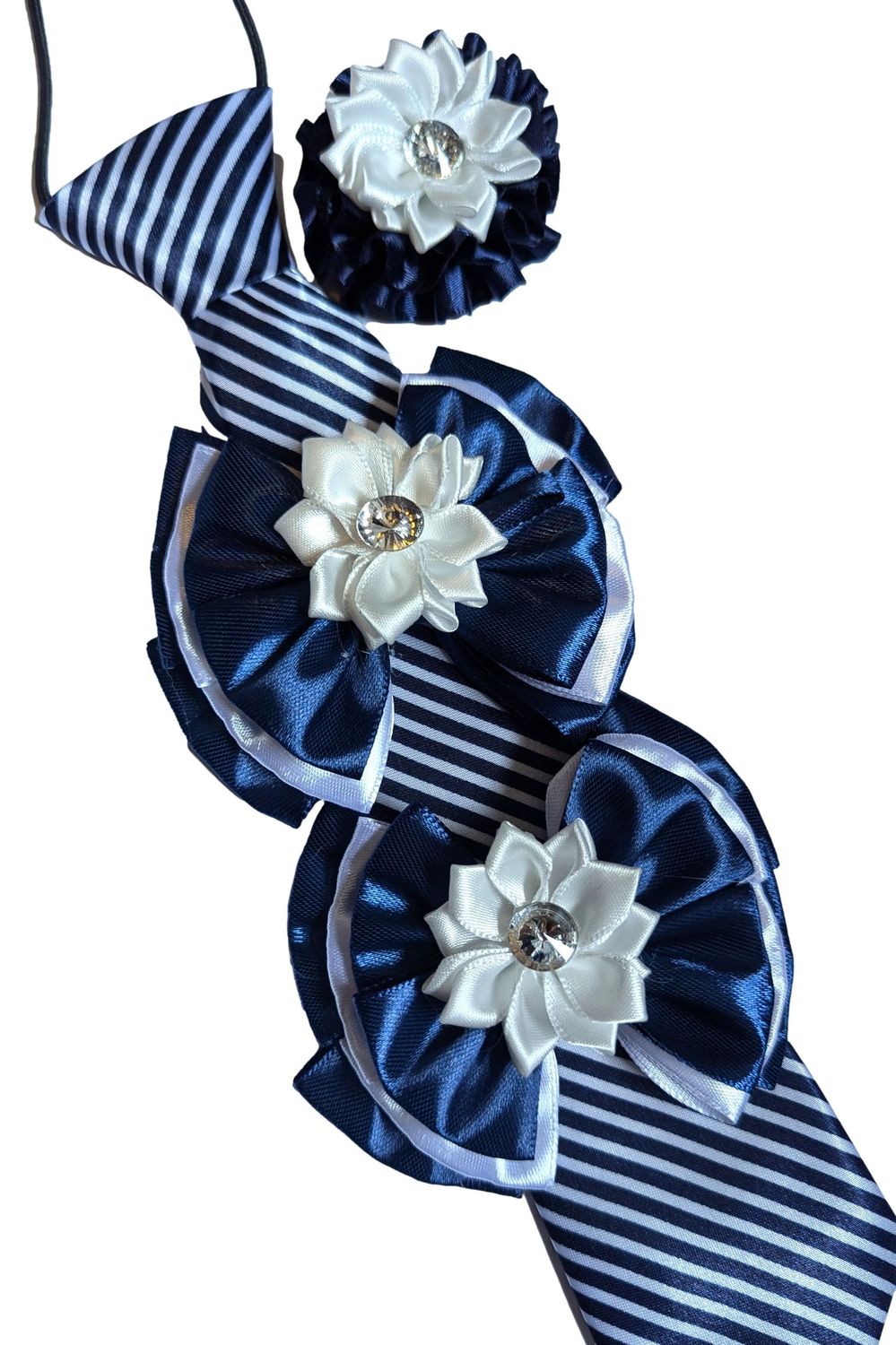 NAVY/WHITE SHOW BOWS, TIE & BUTTONHOLE SET