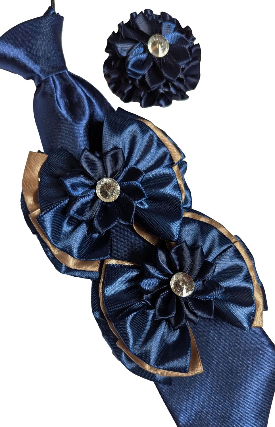 NAVY/GOLD SHOW BOWS, TIE & BUTTONHOLE SET