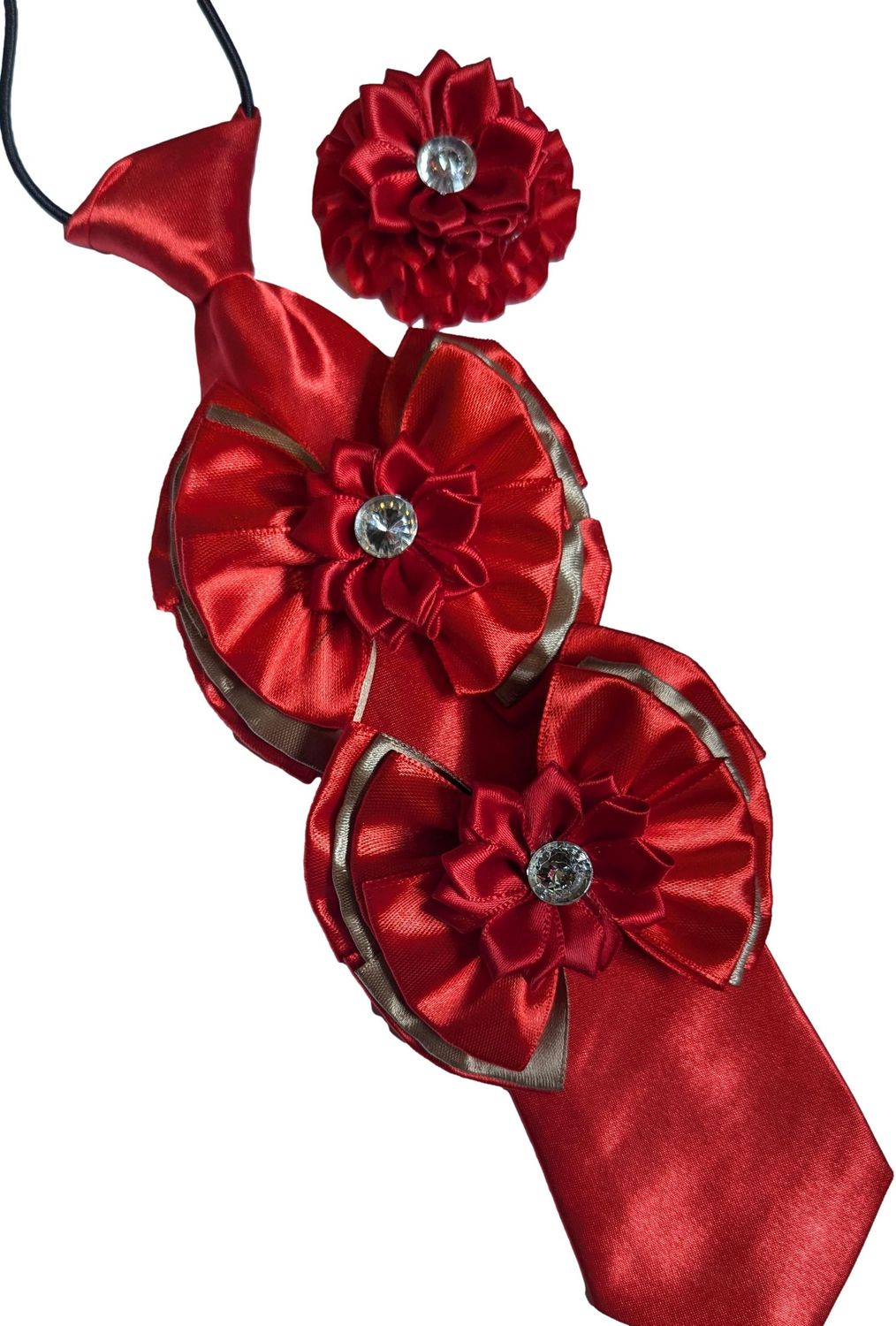 RED/SILVER SHOW BOWS, TIE & BUTTONHOLE SET