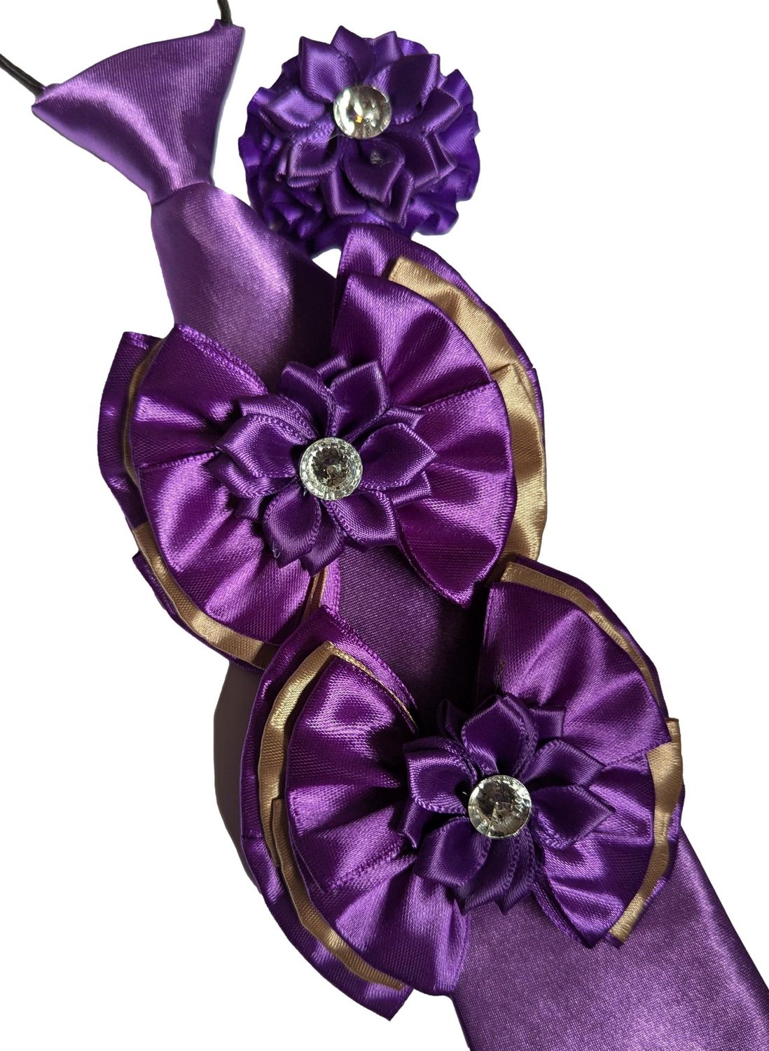 PURPLE/GOLD SHOW BOWS, TIE & BUTTONHOLE SET