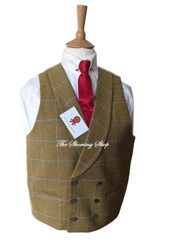 MENS MUSTARD & BLUE TWEED WAISTCOAT SIZE 40