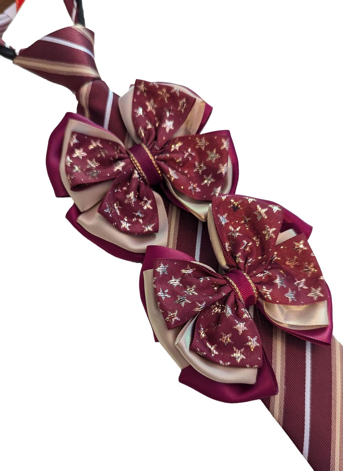 CHILDS PREMIUM BURGUNDY//GOLD SHOWING BOWS AND TIE SET
