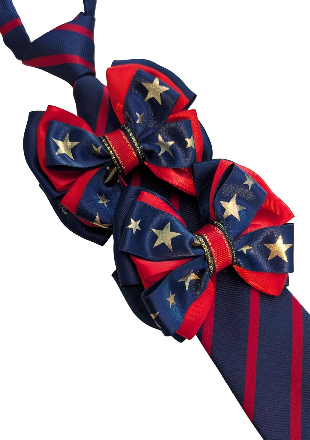 CHILDS PREMIUM SHOW BOWS AND TIE SET - RED & NAVY