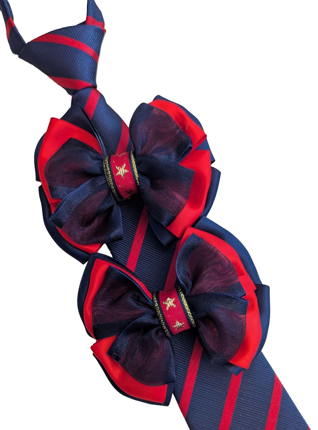 CHILDS PREMIUM SHOW BOWS AND TIE SET - RED & NAVY