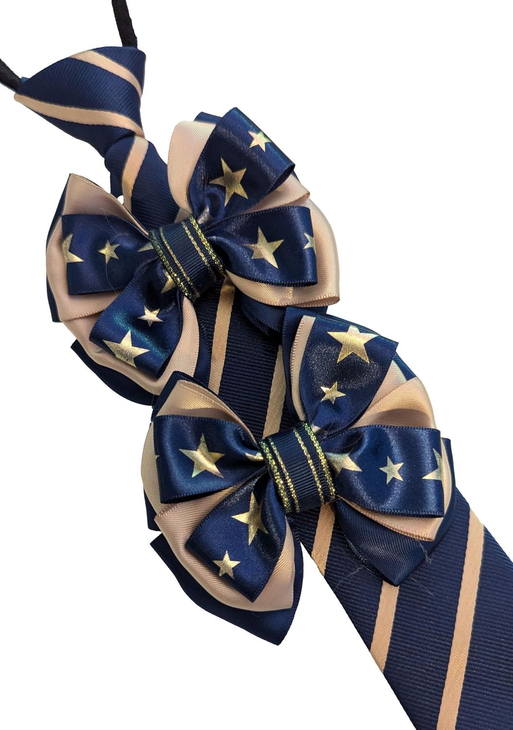 CHILDS PREMIUM SHOW BOWS AND TIE SET - NAVY & GOLD