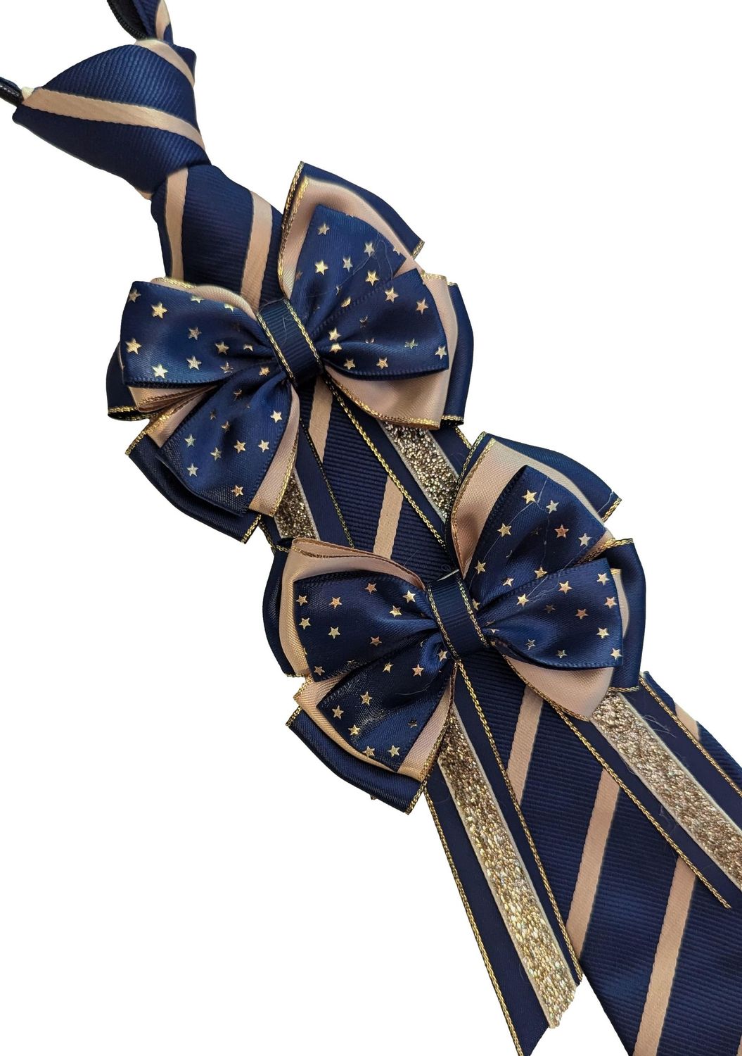 CHILDS PREMIUM SHOW BOWS AND TIE SET - NAVY & GOLD