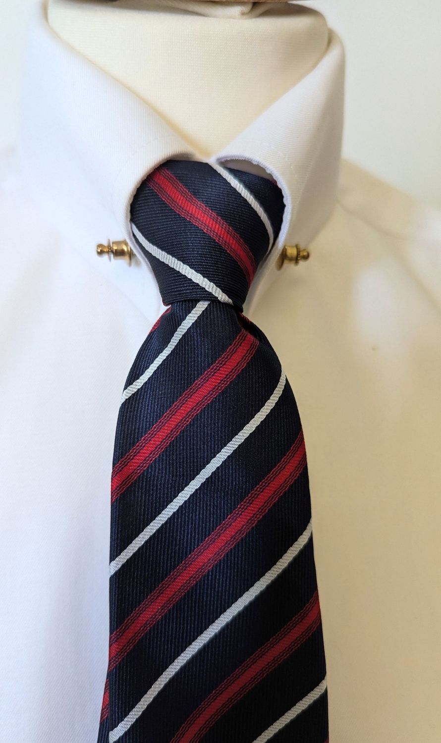 CHILDS ZIP READY TIED SHOWING TIE - NAVY/RED/WHITE STRIPED