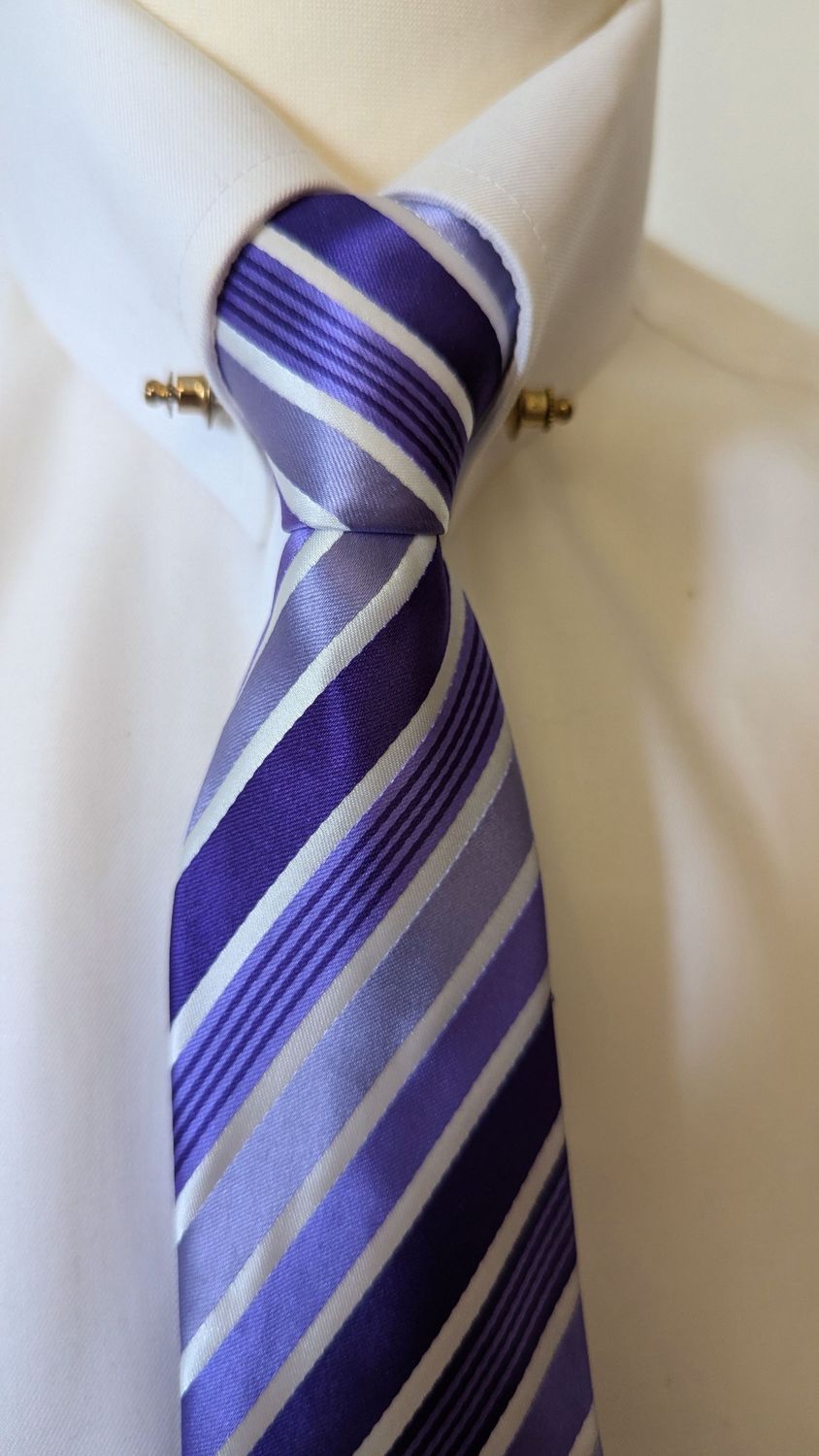 CHILDS ZIP READY TIED SHOWING TIE - PURPLE/LILAC STRIPE CHILDS ZIP READY TIED SHOWING TIE - PURPLE/LILAC STRIPE