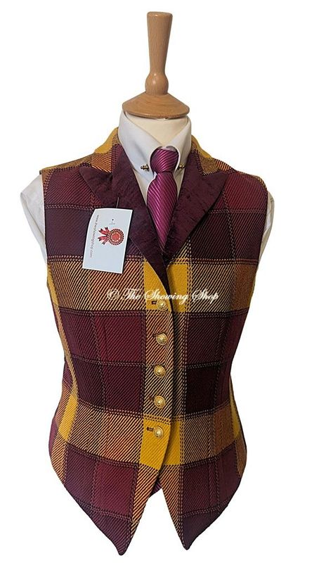 LADIES BURGUNDY TARTAN WAISTCOAT SIZE 10