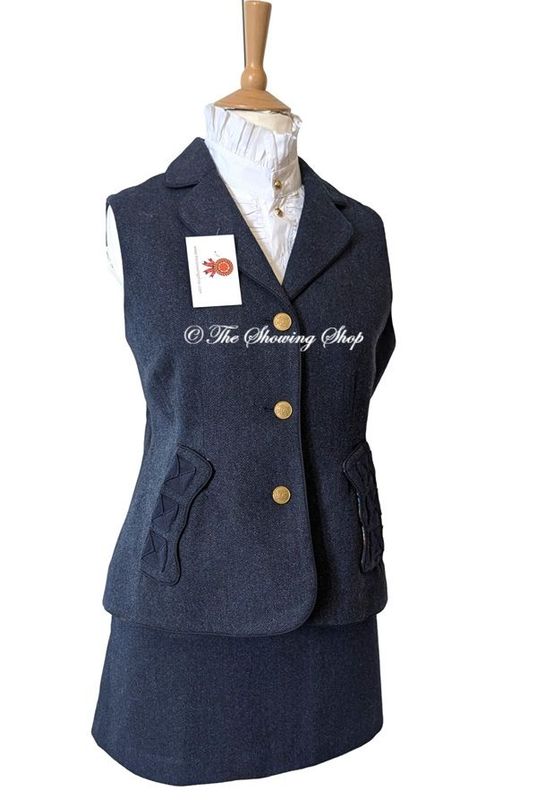 LADIES JOULES BLUE TWEED WAISTCOAT AND SKIRT SET SIZE 16