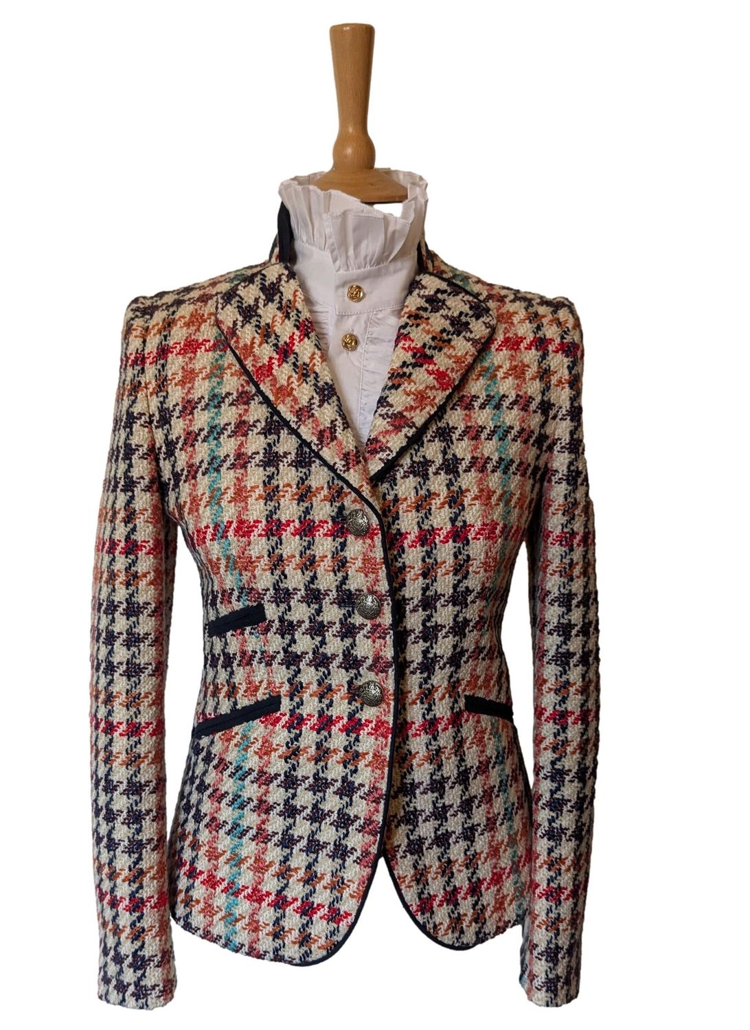 LADIES BARILOCHE CREAM HOUNDSTOOTH CHECK JACKET SIZE 12