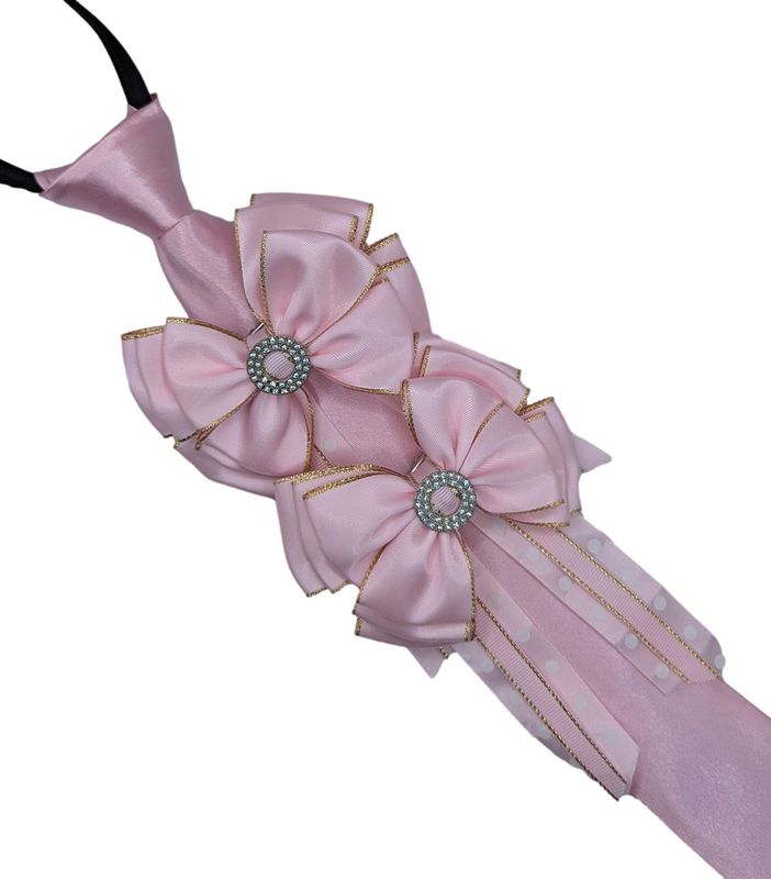 CHILDS BABY PINK & GOLD SHOW BOWS AND ZIP TIE SET