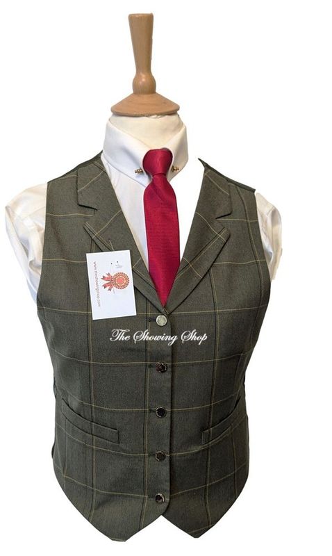 LADIES EQUETECH KENSWORTH GREEN TWEED WAISTCOAT SIZE 12 (36)