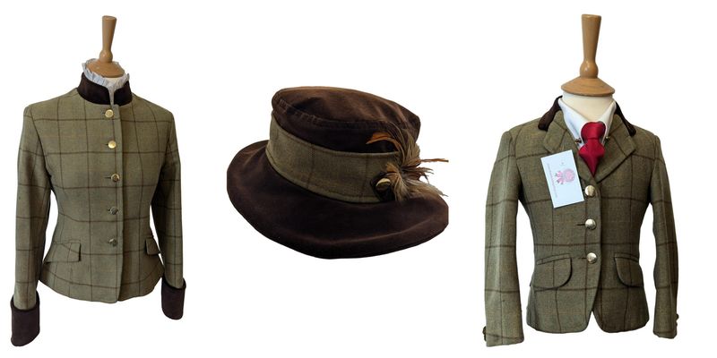 LE BEAU CHEVAL GREEN TWEED LEAD REIN OUTFIT- LEADER & CHILDS- SIZES 12 & 22