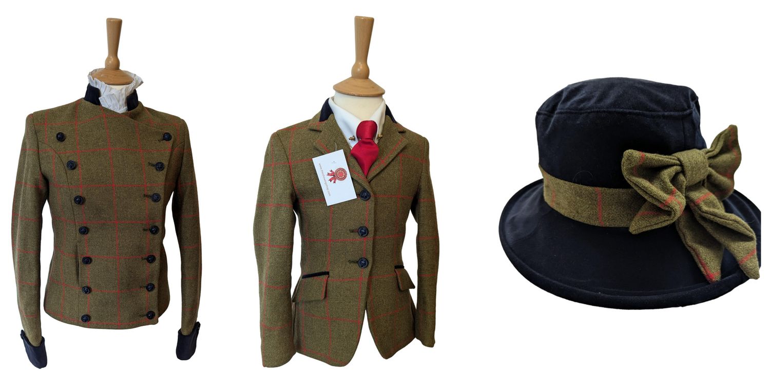 R H MEARS GREEN TWEED LEAD REIN OUTFIT=LEADER & CHILDS- SIZE 8 & 24 R H MEARS GREEN TWEED LEAD REIN OUTFIT=LEADER & CHILDS- SIZE 8 & 24