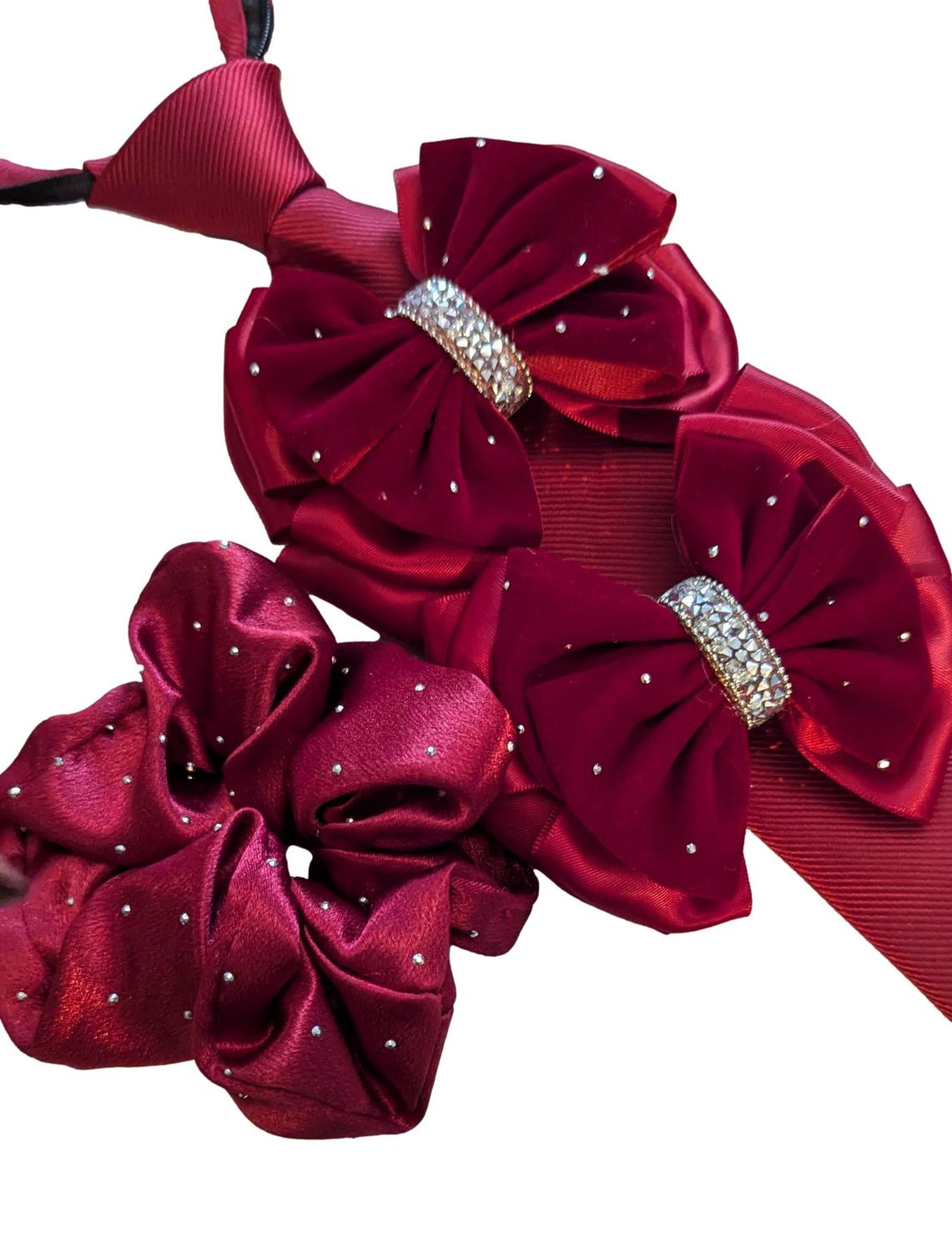 CHILDS WINE & CRYSTAL SHOW BOW, TIE & LEADERS SCRUNCHIE SET CHILDS WINE & CRYSTAL SHOW BOW, TIE & LEADERS SCRUNCHIE SET