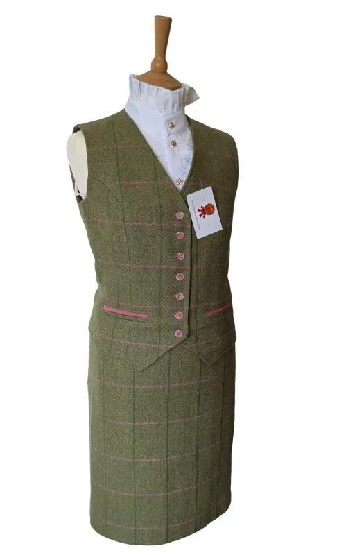 LADIES BREDON HILL SHOOTING CLUB GREEN TWEED WAISTCOAT AND SKIRT SET SIZE 10