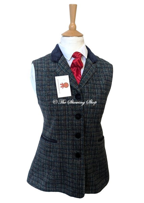 LADIES BESPOKE BLUE TWEED IN HAND SHOWING WAISTCOAT SIZE 16 LADIES BESPOKE BLUE TWEED IN HAND SHOWING WAISTCOAT SIZE 16