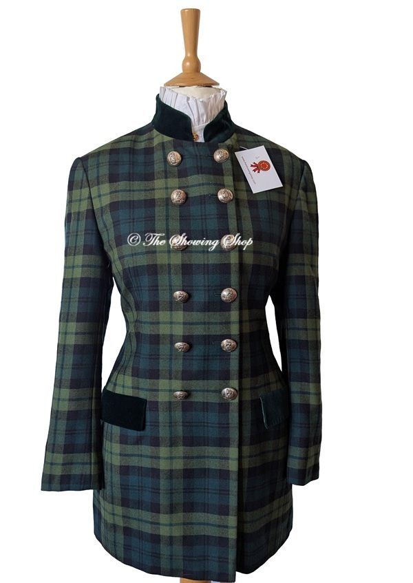 LADIES NAVY/GREEN TARTAN LONG JACKET/ SHORT DRESSCOAT SIZE 14 LADIES NAVY/GREEN TARTAN LONG JACKET/ SHORT DRESSCOAT SIZE 14