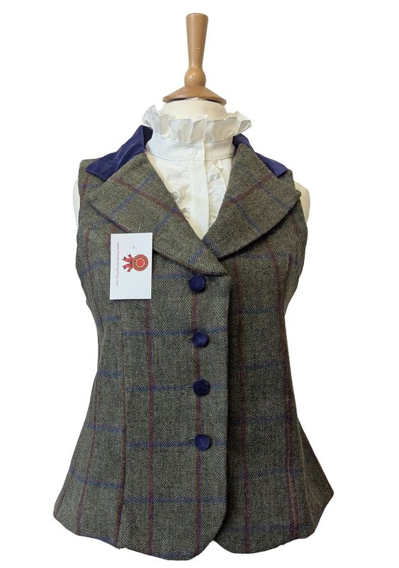 LADIES HANDMADE GREEN & PURPLE TWEED WAISTCOAT SIZE 14