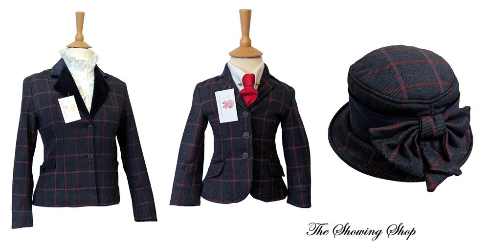 PRETTY PONIES BLUE & PINK TWEED LEAD REIN OUTFIT- LEADER & CHILDS - SIZES 10 AND 22