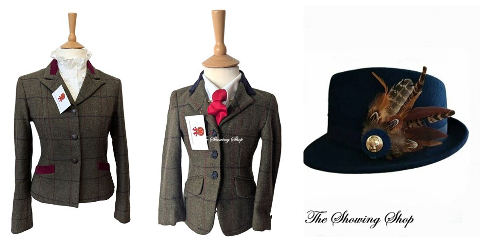 SHOWING SELECTION GREEN TWEED LEAD REIN OUTFIT- LEADER & CHILDS- SIZES 14 & 21