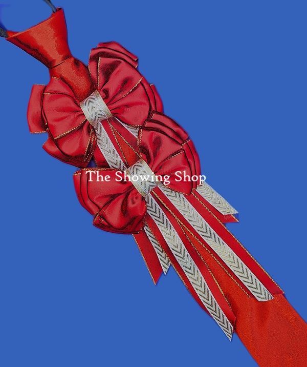 CHILDS PREMIUM SHOW BOWS AND TIE SET - RED & GOLD