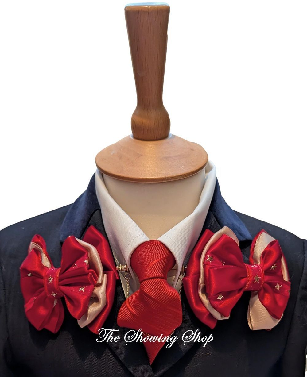 PREMIUM CHILDS POPPY RED & GOLD SHOW BOWS AND ZIP TIE SET PREMIUM CHILDS POPPY RED & GOLD SHOW BOWS AND ZIP TIE SET